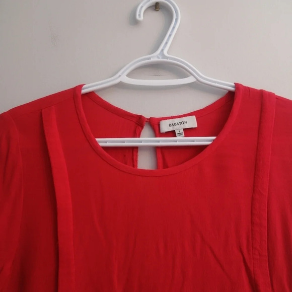 Aritzia Babaton Half Sleeve Red Crepe Blouse with Side Slits Small - Picture 13 of 16